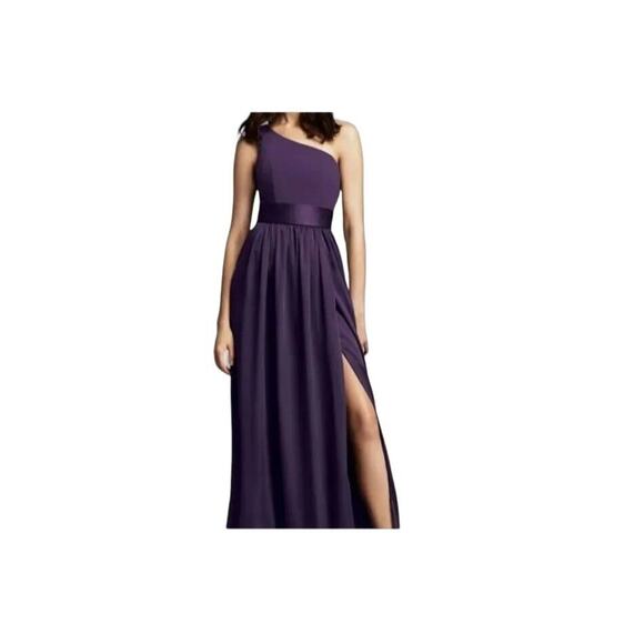 WHITE by VERA WANG One Shoulder Bridesmaid Dress Amethyst Size 0 Belted Slit - Picture 10 of 11